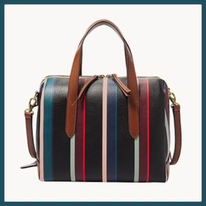 NWT Fossil Sydney Satchel, Navy Multi Stripe